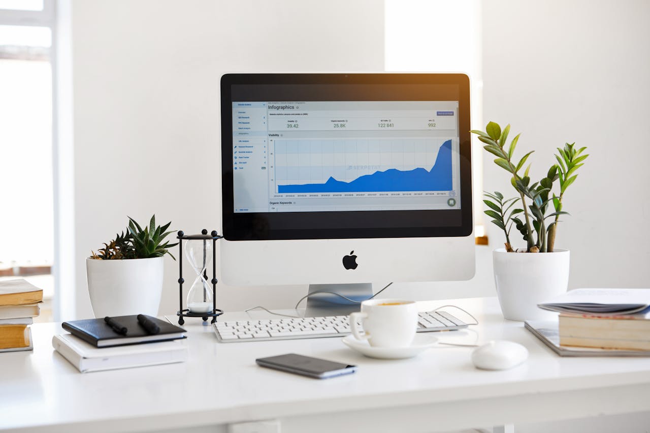 An iMac displaying digital marketing information